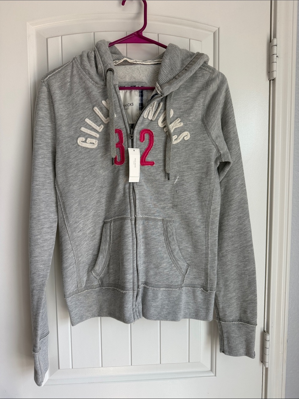 Gilly Hicks Gray Zip-Up Hoodie with Pink Numerals